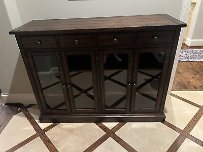 #ad Rustic Wood Sideboard Buffet with 4 Glass Door Cabinets and 4 Drawers $300.00