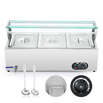 3 Pan Commercial Countertop Food Warmer Electric Warming Trays with Glass Shelf $183.33