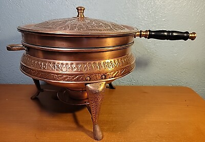 #ad Vintage COPPER CHAFING DISH w WARMING STAND amp; BURNER by NADER TEHRAN AMAZING $125.00