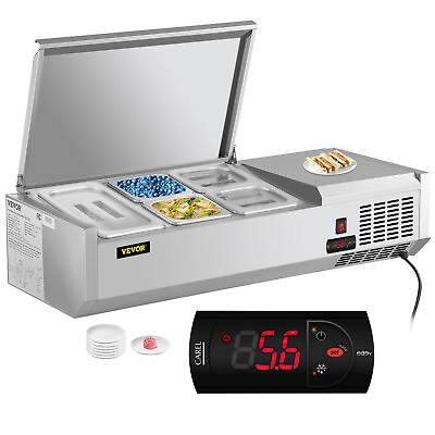 VEVOR 40quot; Countertop Refrigerated Salad Pizza Prep Station Stainless Cover 5 Pan $689.99