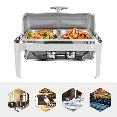 #ad #ad 9.54Qt Roll Top Chafing Dish Buffet Set Large Rectangular Stainless Steel $106.73