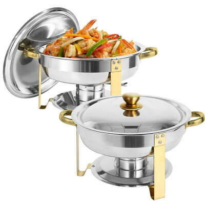 #ad 2 Pack 5QT Round Chafing Dish Catering Food Warmer Stainless Steel Buffet Chafer $55.09