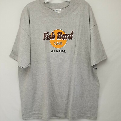 #ad FISH HARD CAFE ALASKA T SHIRT MEN#x27;S XL SHORT SLEEVE CREW NECK GRAY $18.31