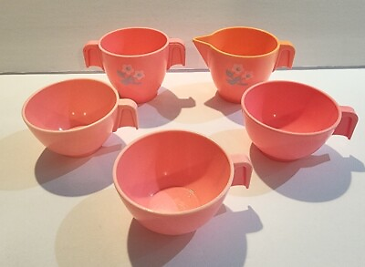 #ad FISHER PRICE Fun With Food Tea Party Play Set Pink Pot Cups 5pc Lot Vtg 80#x27;s $14.99