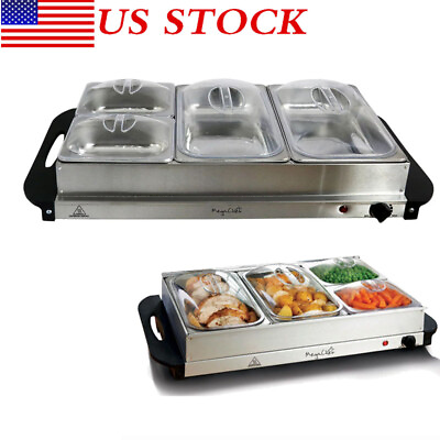#ad 4 Section Electric Buffet Serveramp;Food Warmer Stainless Steel Food Warming Tray $73.61