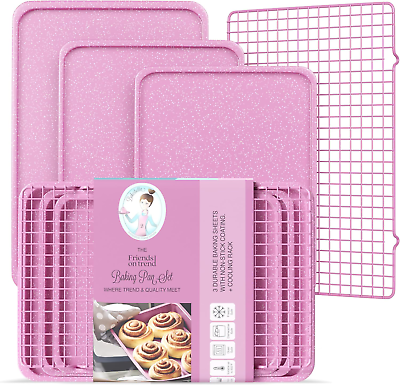 #ad 3 Baking Sheet with Wire Rack Set Cookie Sheets for Baking Nonstick Coated $77.99