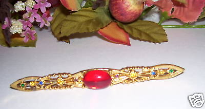 #ad Filigree Ruby Bar Pin Brooch Red Ruby Gem $24.99