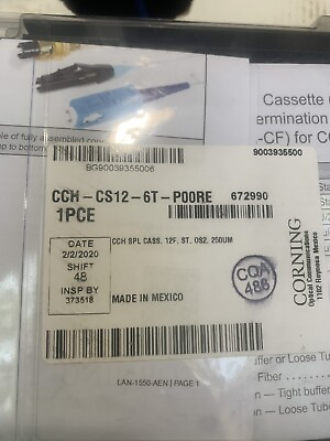 Corning CCH CS12 6T P00RE Splice Cassette 12 fiber SM ST UPC Duplex $275.00