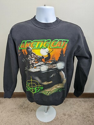 #ad Vintage 90s Artic Cat Racing Pullover Sweatshirt Sz Small Black Graphic Print $55.98