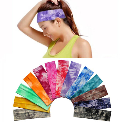 Women#x27;s Tie Dye Sweat Cotton Stretch Headband DIY Sports Yoga Elastic Hair Band $2.76