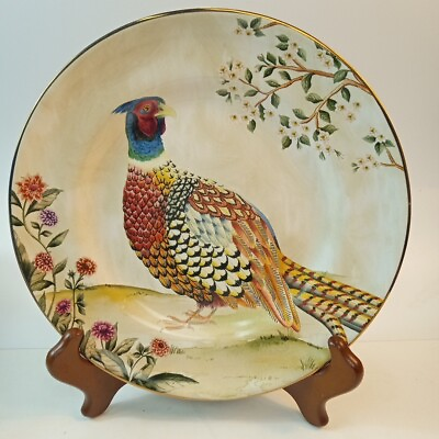 #ad Pottery Barn Botanical Harvest Pheasant Bird Durable Matte Finish Dinner Plate $22.00