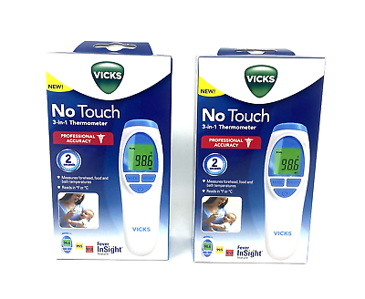 #ad NEW SEALED 2PK Vicks No Touch 3 in 1 Thermometer Measures Forehead Food Bath A2 $8.95