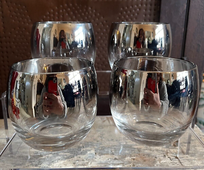 #ad #ad FOUR Vintage MCM Silver Ombre Mirror Fade Mercury Roly Poly Bar Glasses 10oz $26.99