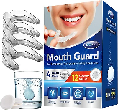 #ad Mouth Guard for Grinding Teeth at Night w 12 Cleaning Tablets 4 Pack 2 Size $16.99