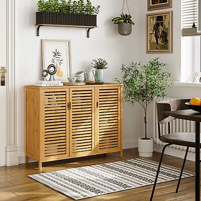 Kitchen Cabinet Buffet Cabinet Sideboard with 3 Louvered Doors Dining Room wood $97.89