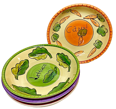 #ad Salad Bowls Salad for 4 Tabletops Unlimited Bright Hand Painted Veggies Set of 4 $28.95