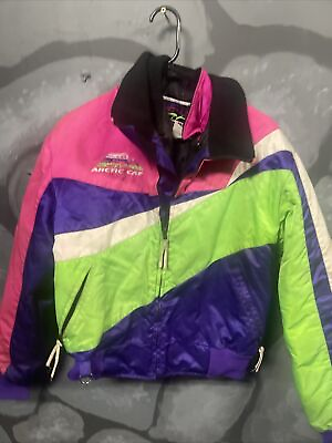 #ad VINTAGE Womens Artic Cat Jacket Coat Double Neon Jacket Small Snowmobile $58.50