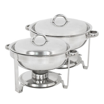 #ad 2pcs Catering Stainless Steel Chafer Chafing Dish Sets Party 5 Qt Round Warmer $61.58