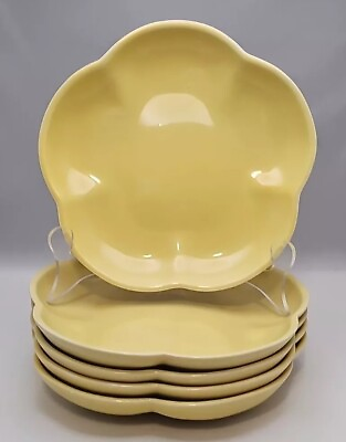 #ad #ad Vintage Hall Pottery Salad Dessert Plates Butter Yellow Flower Shaped Boho MCM $44.99