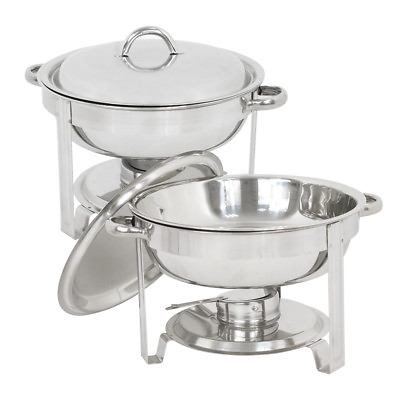 5 Quart Stainless Steel Lot 2 Round Chafing Dish Full Size Buffet Catering $74.58