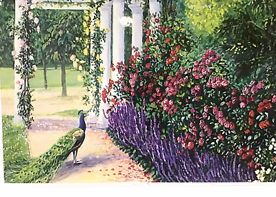 Peacock Garden Elodie Cazes 1000 Pc Jigsaw Puzzle Mouth Painting Artist 19.3x27 $17.24