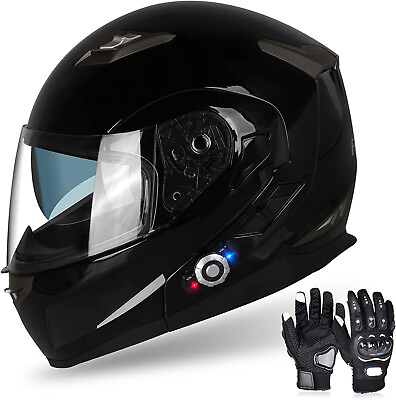 #ad DOT Bluetooth Motorcycle Helmet Modular Dual Visor Headset Intercom Gloves $89.95