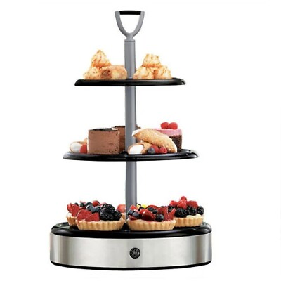 GE 3 TIER ROTATING SERVING TRAY FOOD DISPLAY ELECTRIC LAZY SUSAN RECHARGEABLE $164.93