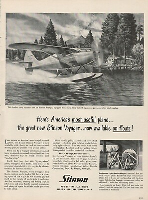 #ad 1947 Stinson Voyager Airplane Floats Lumber Camp Food Parts Supples Print Ad $9.99