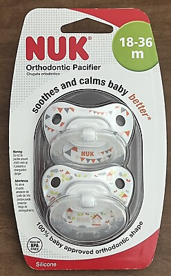 #ad NUK 2 pack ORTHODONTIC PACIFIER 18 36 M BPA Free Silicone Neutral White Orange $15.00
