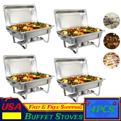 4PCS Chafing Dish Buffet Trays Chafer Dish Set Warmer Party 8QT Stainless Steel $132.96