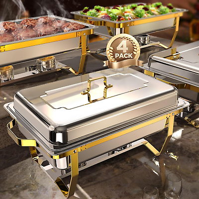 #ad #ad Chafing Dishes for Buffet 4 Pack 8QT Elegant Gold and Silver Colors Stainless $245.11