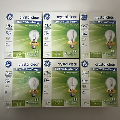 #ad GE 75 WATT Light Bulb Crystal Clear 1050 Lumens Dimmable Classic 12 Bulbs 6 Pack $39.99