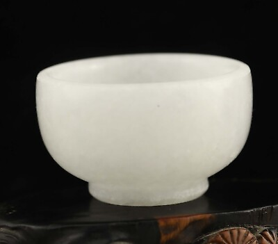 #ad Old natural white jade hand carved tea bowl cup #40 $9.99
