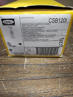 #ad Hubbell CSB120I Commercial Single Pole Switch 20A 120 277VAC Ivory Quantity 10 $44.20