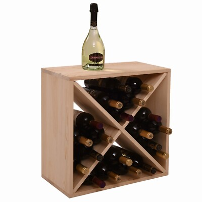 24 Bottle Wine Rack Countertop Wine Storage Cellar Cube Bar W Cross PanelsWood $55.99
