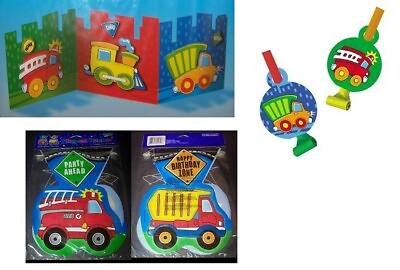 #ad Fire Truck Train Birthday Party Set Banner Blowouts Centerpiece 3 Pc Set Lot $8.95