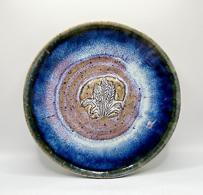 #ad Gorgeous Studio Pottery Plate Signed Blue Green Purple Glazed Wheat Design 7” $14.00