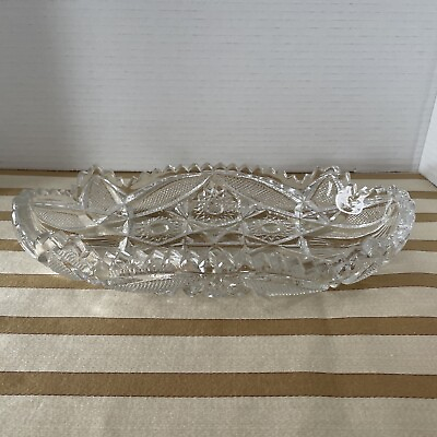 Vintage Imperial Glass Crystal NUCUT Oblong Sawtooth Cut 11” Oval Dish Beautiful $13.90