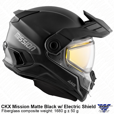 CKX Mission AMS Matte Black Snowmobile Helmet w Electric Shield MD L XL 2X 3X $539.99