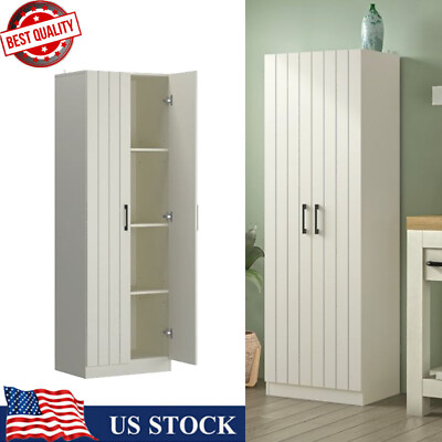 Tall Lancaster Wood Kitchen Pantry Cabinet w 2 Doors 4 Shelves Storage Cupboard $150.70