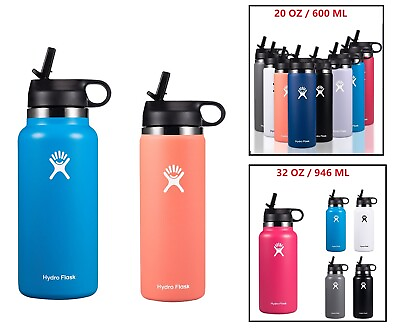 20 32oz Hydro Flask Water Bottle W straw Lid Stainless Steel Vacuum Wide Mouth $19.33