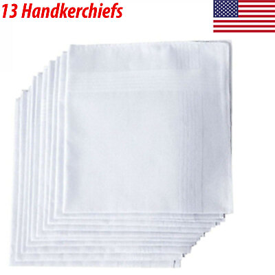 13 Pcs White Cotton Men Handkerchiefs Hanky Pocket Square Hankie Lot Set Vintage $10.99