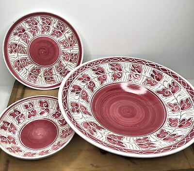 Elle Keramikk Art Pottery Plates Platter Scandinavian Signed MCM Norway 3pc Set $129.95