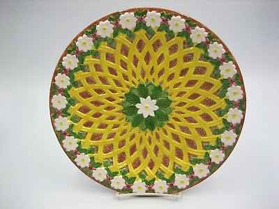 #ad Majolica Hand Painted Flower Pottery Plate Seymour Mann 10.5quot; $14.95