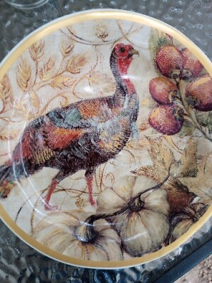 #ad Bountiful Fresco Gold TURKEY Plate Dish Pottery Barn 9” Thanksgiving $17.96