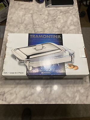 Tramontina 13X 9 Covered Buffet Dish Stainless Steel Glass Cover Baking Dish $24.99