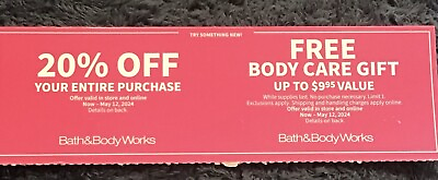 #ad #ad BATH AND BODY WORKS 20% OFF amp; FFREE BODY CARE COUPON EXPIRES 5 12 2024 $11.99