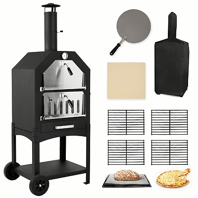#ad Wood Fired Pizza Oven Pizza Maker Grill with Wheels Waterproof Cover Outdoor $125.99