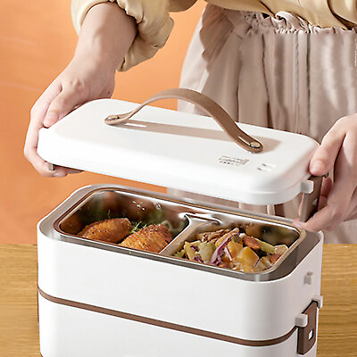 Portable Electric Lunch Box Heating Steamer Food Warmer Box 2 Layers Durable $30.41