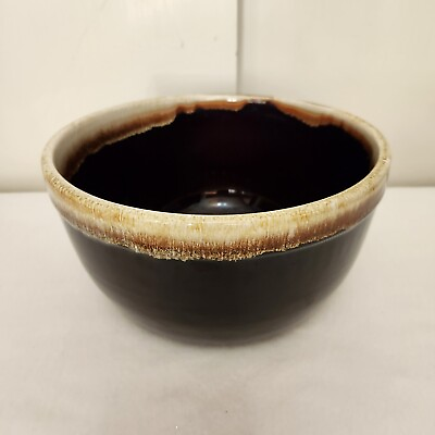 #ad Mid Century Vintage Ombre Brown Drip Round Pottery Deep Mixing Bowl SALAD TABLE $44.95
